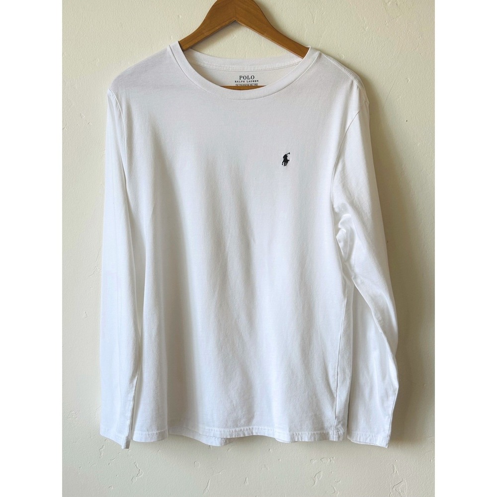 Polo Ralph Lauren White Long Sleeve T-Shirt Men's XL Blue Logo on Chest Preppy - Picture 3 of 9